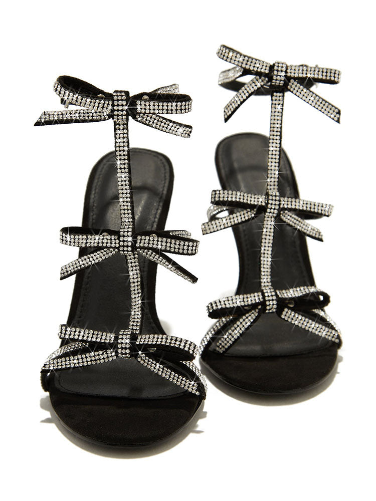 Rhinestone Bow Heeled Sandals