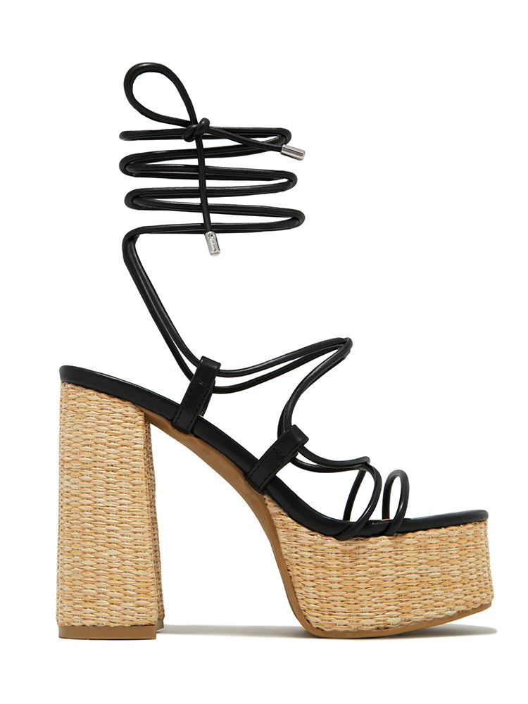 Raffia Platform Chunky Heel Sandals