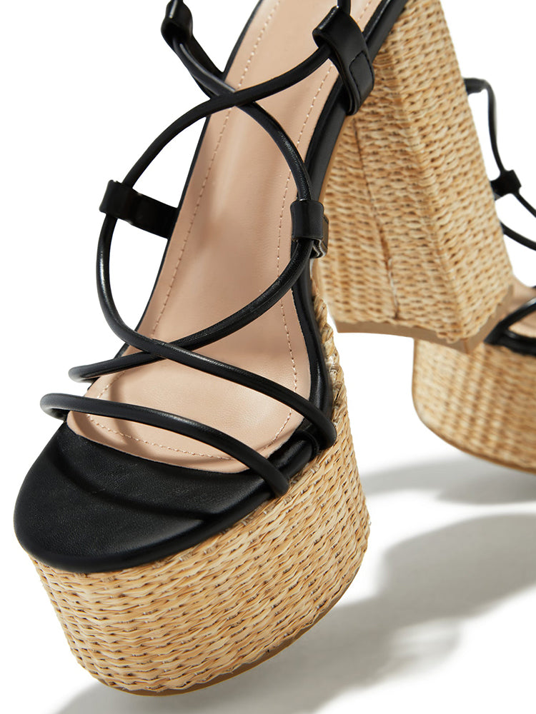 Raffia Platform Chunky Heel Sandals