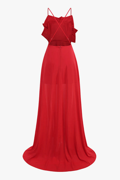 Bloom Rosette Sleeveless Pocketed Cross Backless Evening Maxi Dress