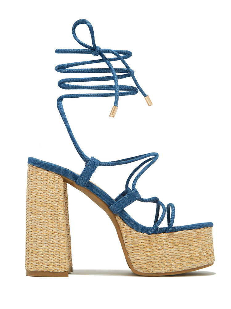 Raffia Platform Chunky Heel Sandals