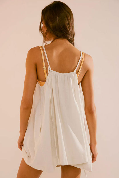 Breezy Ruched Bow Tie Scoop Neck Cami Sleeveless Summer Mini Sundress