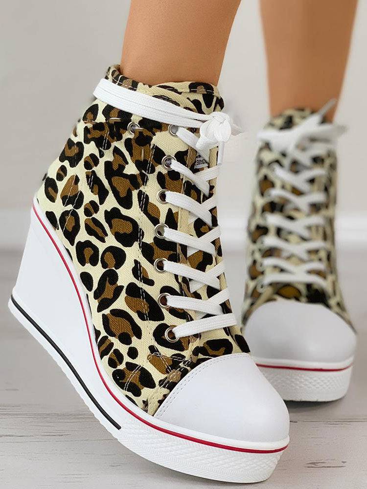 Lace-Up Thick Soled Heel Canvas Sneakers