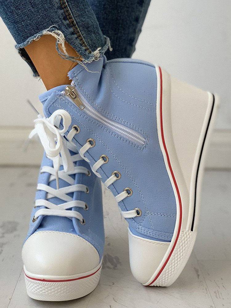 Lace-Up Thick Soled Heel Canvas Sneakers