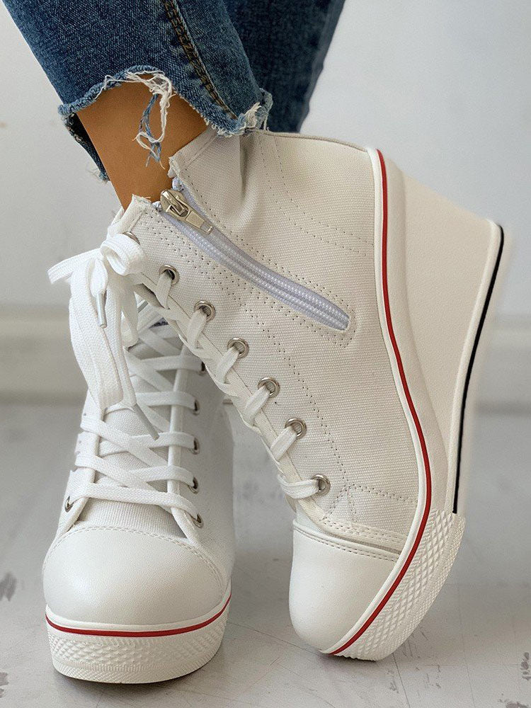 Lace-Up Thick Soled Heel Canvas Sneakers