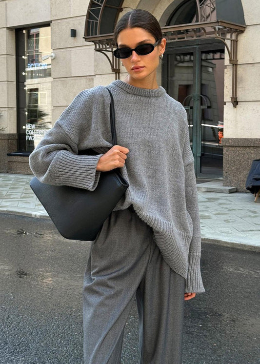 Slate Gray Oversized Knit Sweater