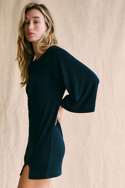 Casual Crew Neck 3/4 Sleeve Oversized Split Summer Mini T Shirt Dress