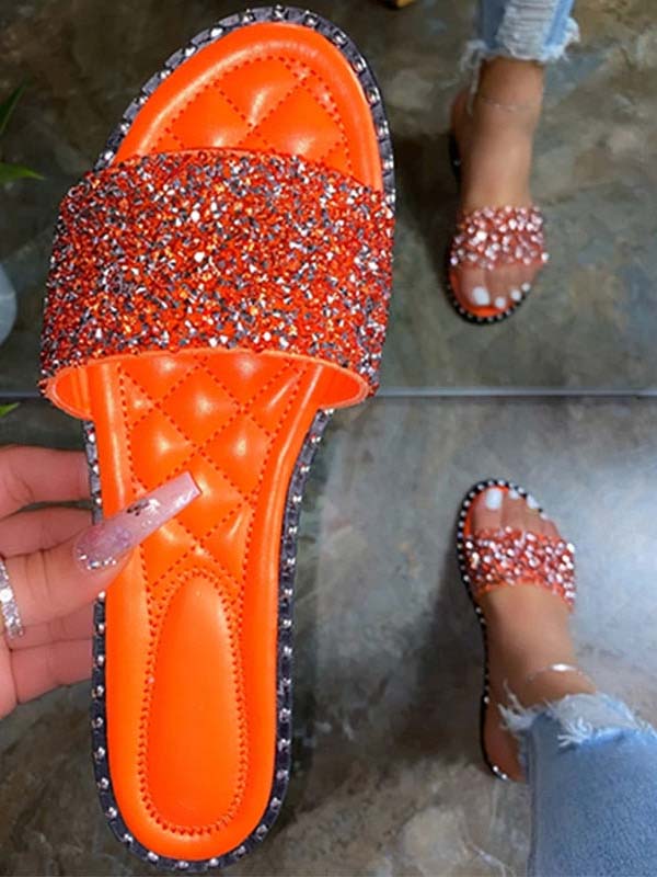 Bling Rhinestone Flat Sandals