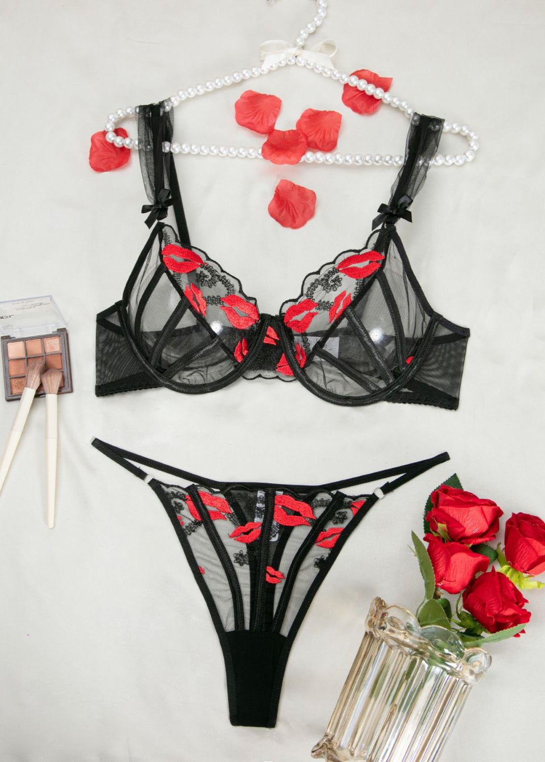 Elysse – Red Kiss Embroidered Lingerie Set