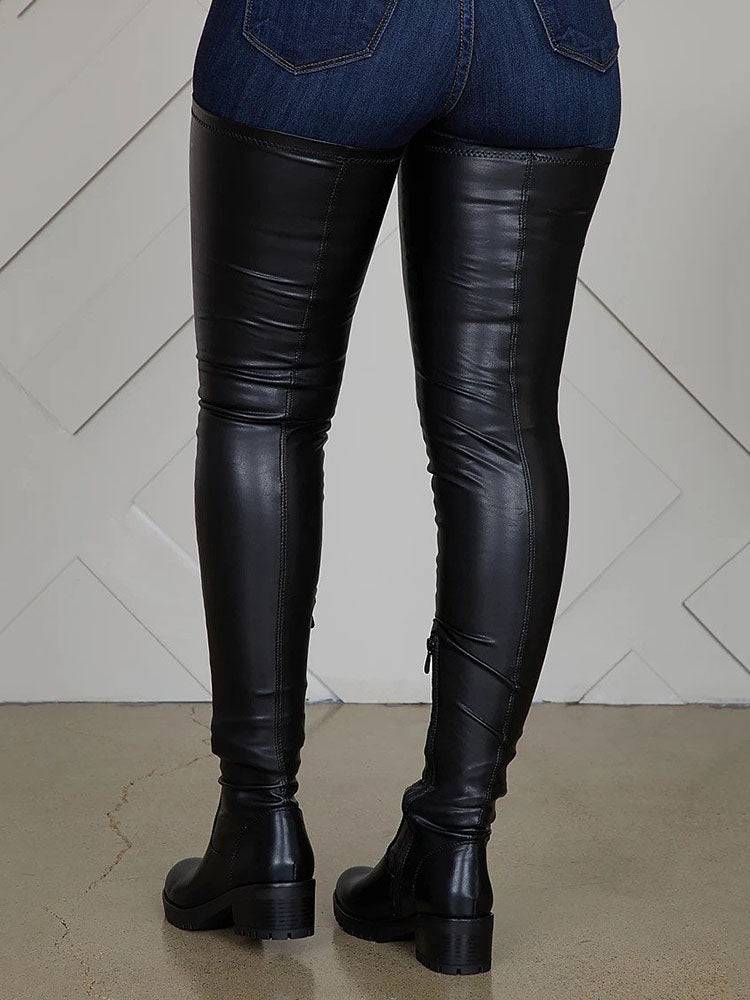 PU Leather Flat Over Knee Boots