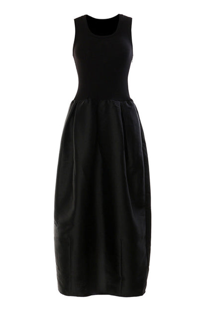 Chic Scoop Neck Sleeveless Satin Spliced Summer Split Maxi Sundress