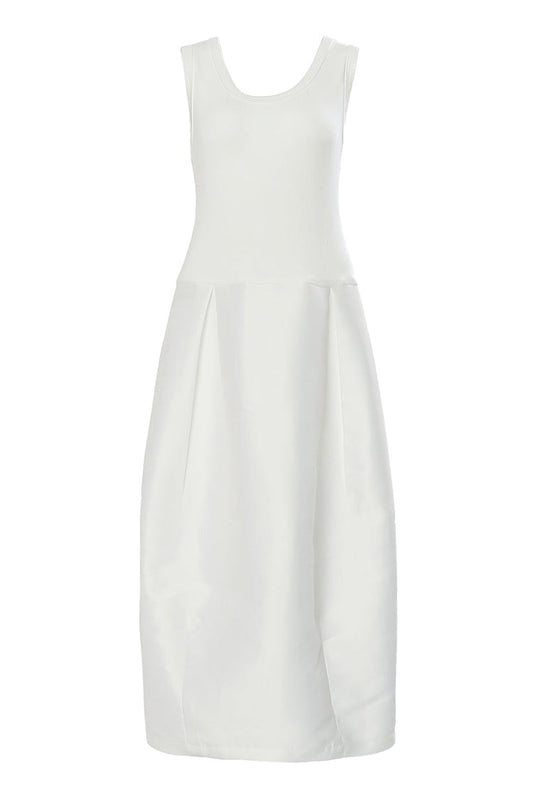 Chic Scoop Neck Sleeveless Satin Spliced Summer Split Maxi Sundress