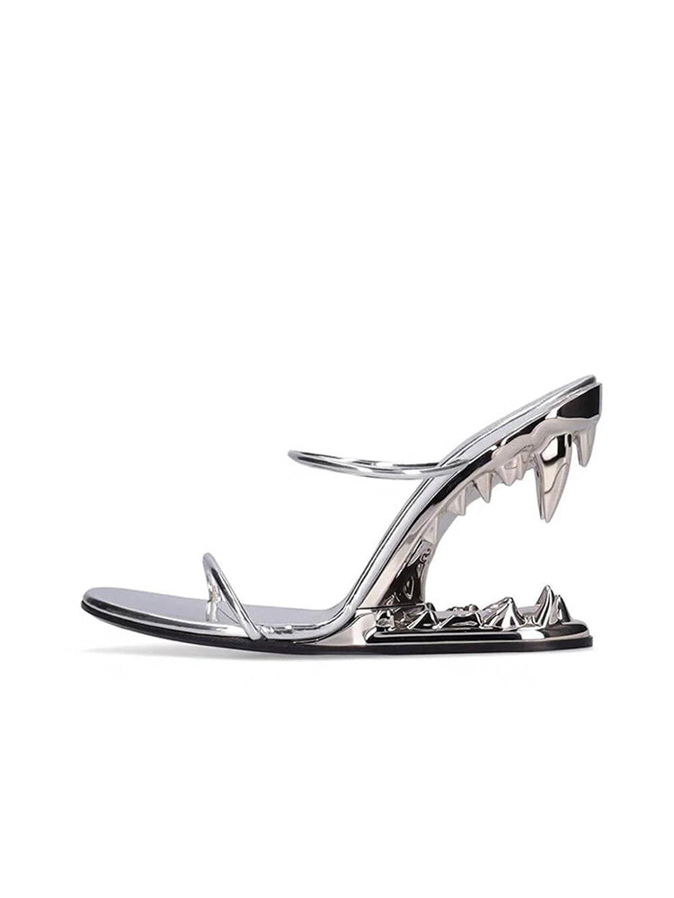 Metallic Teeth Heel Sandals