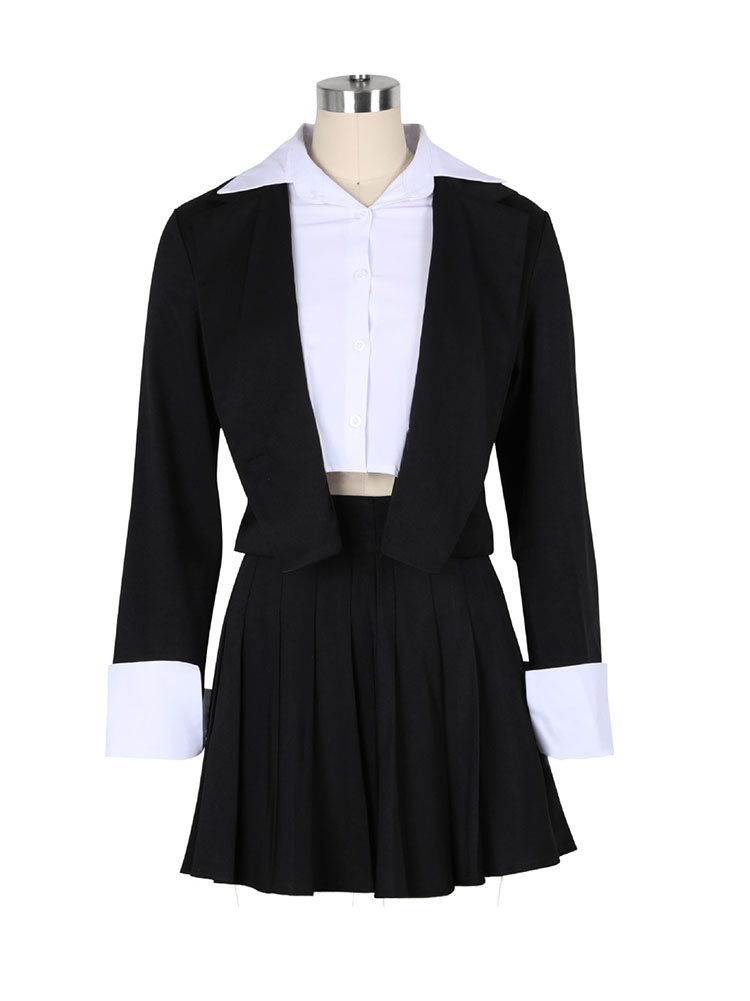 Crop Blazer Pleated Skirt Set