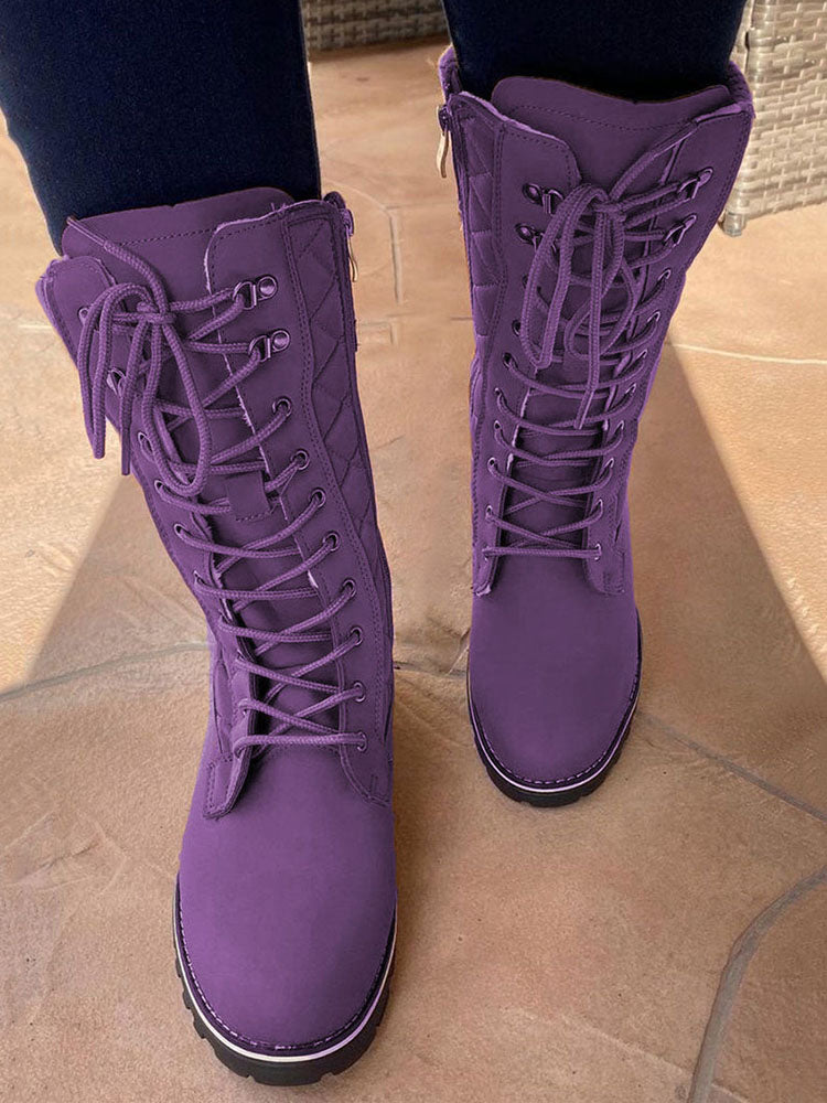 Zipper Design Lace Up Boots