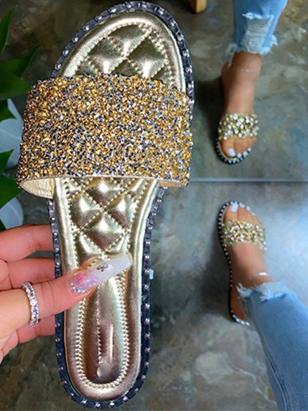 Bling Rhinestone Flat Sandals