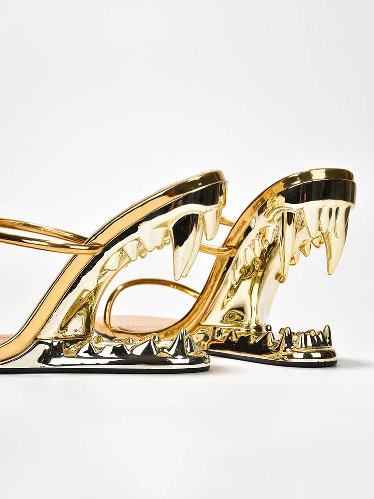 Metallic Teeth Heel Sandals