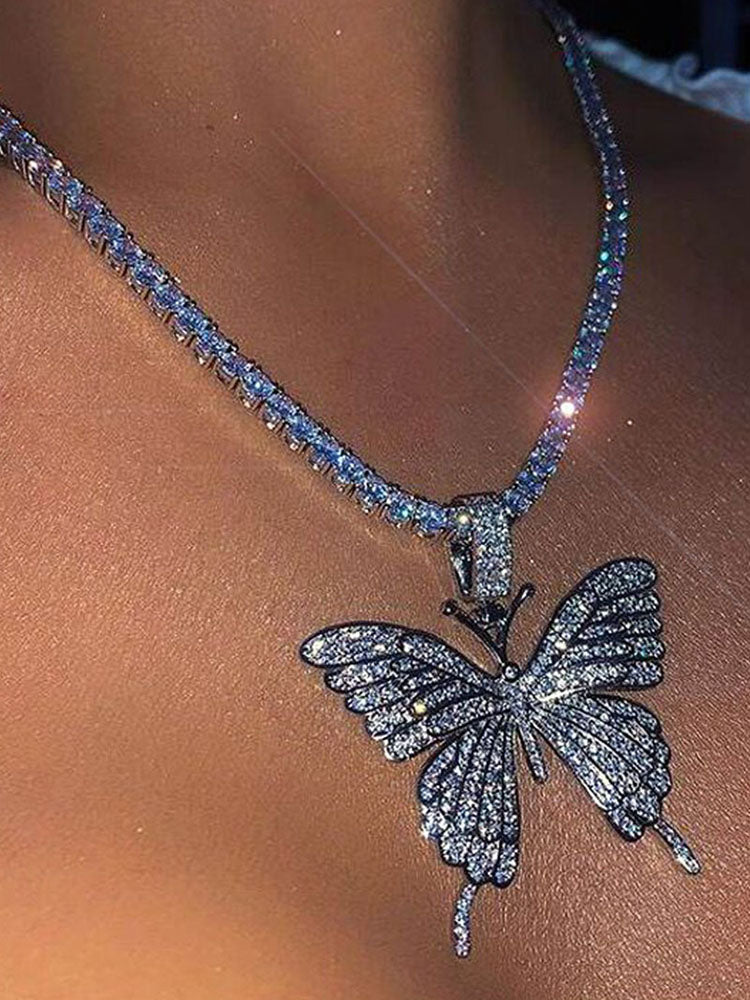 Rhinestone Butterfly Necklace