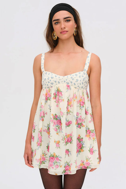 Feminine Floral Print Cut Out Empire Waist Babydoll Summer Mini Sundress