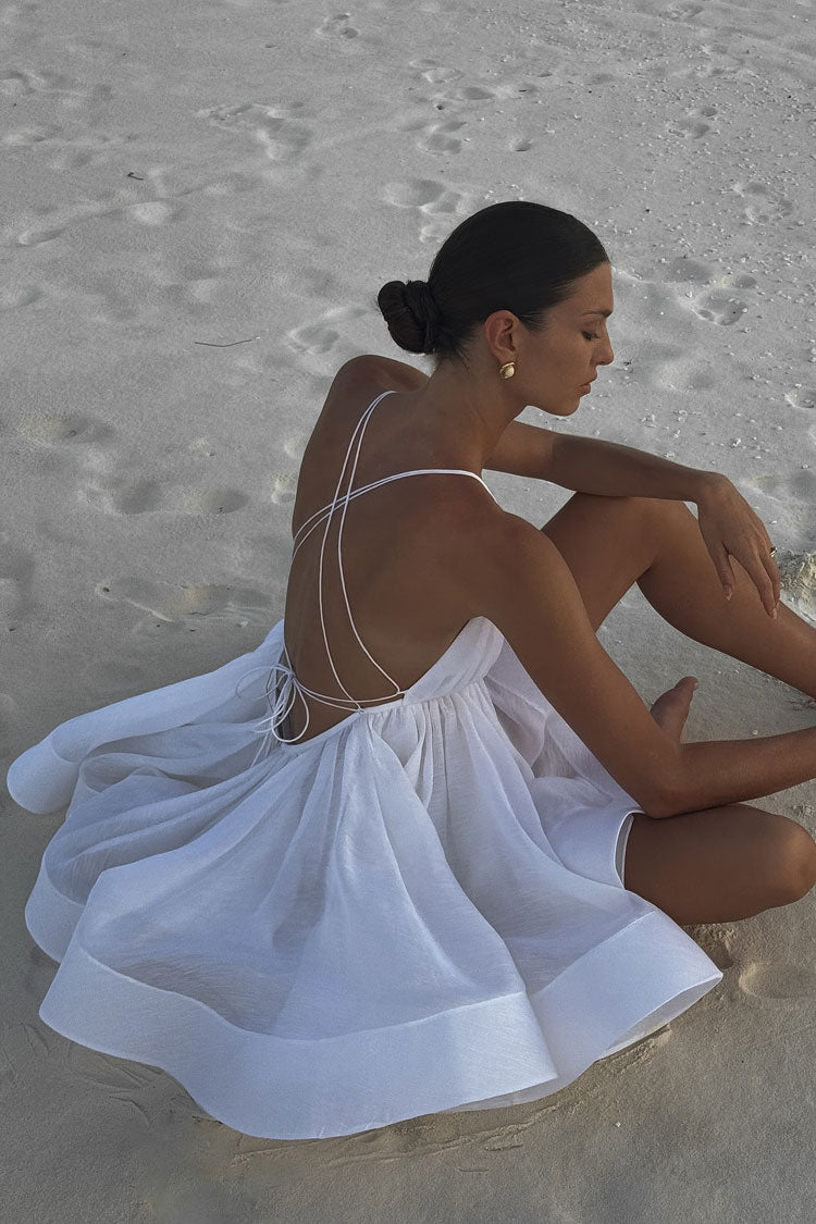 Floating Deep V Spaghetti Strap Lace Up Summer Babydoll Mini Sundress
