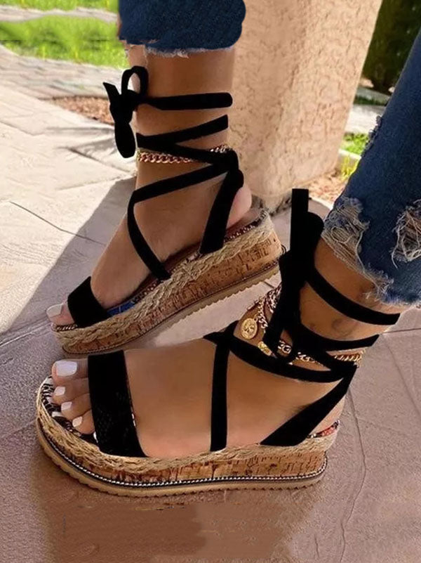 Snake Cross Strap Platform Heels Sandals