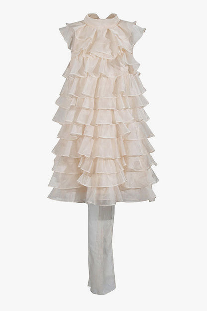 Girlish Bow Tie Neck Tiered Ruffle Sleeveless Chiffon Vacation Mini Dress