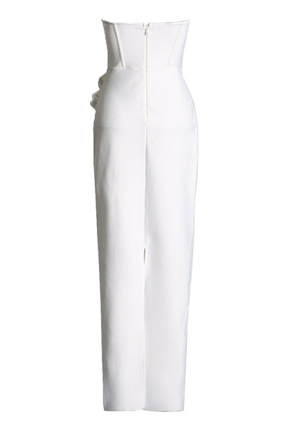 Glamorous Rosette Pleated Strapless Bandage Bodycon Evening Maxi Dress