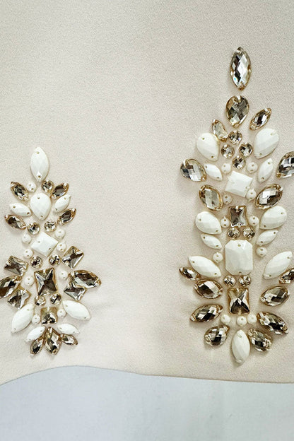 Graceful Jeweled Neck Strong Shoulder Long Sleeve Sheath Party Mini Dress