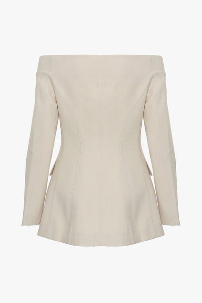 Graceful Off Shoulder Long Sleeve Zip Up Button Down Cinch Waist Blazer