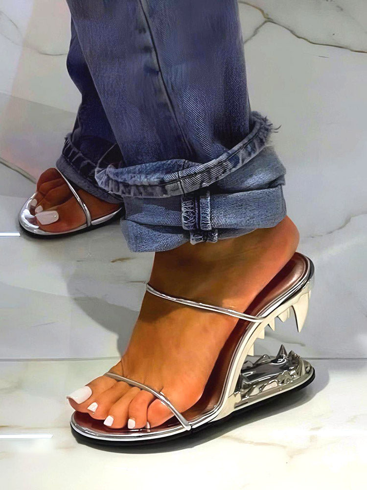 Metallic Teeth Heel Sandals