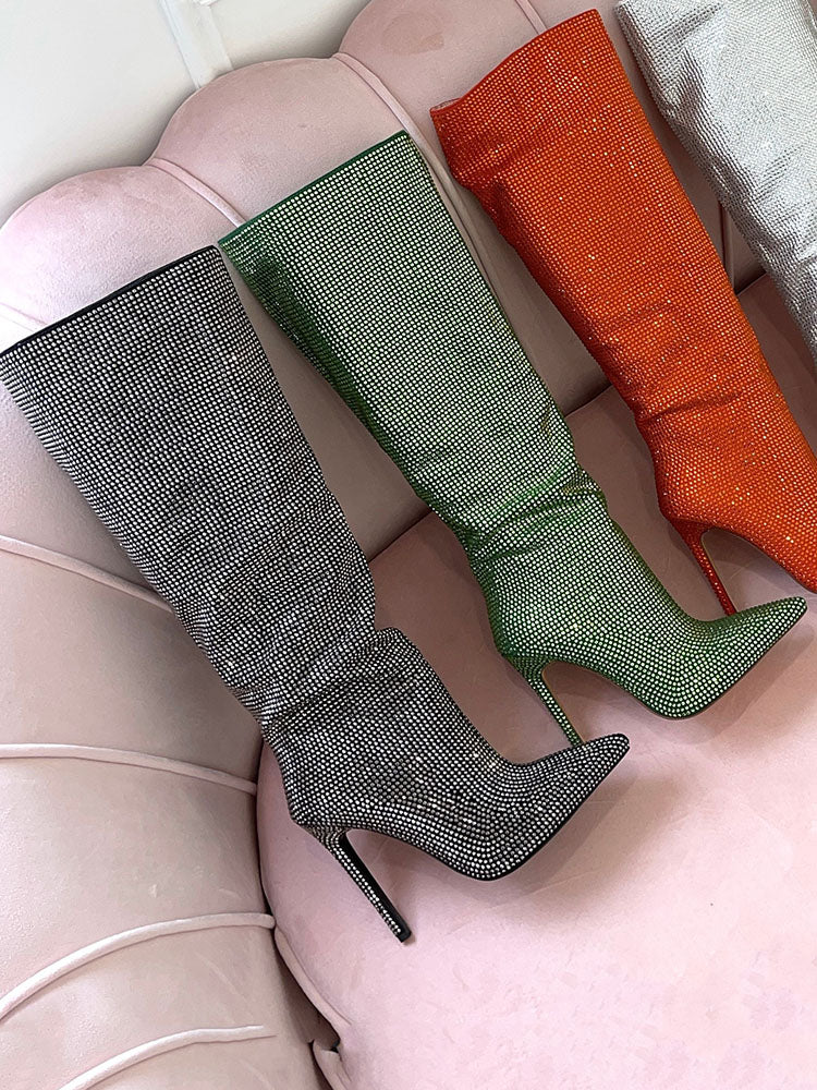 Crystal-Embellished Suede Boots