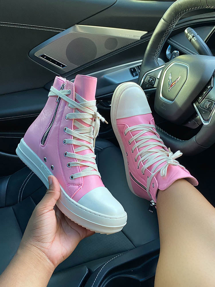 PU Side Zipper High-Top Sneakers