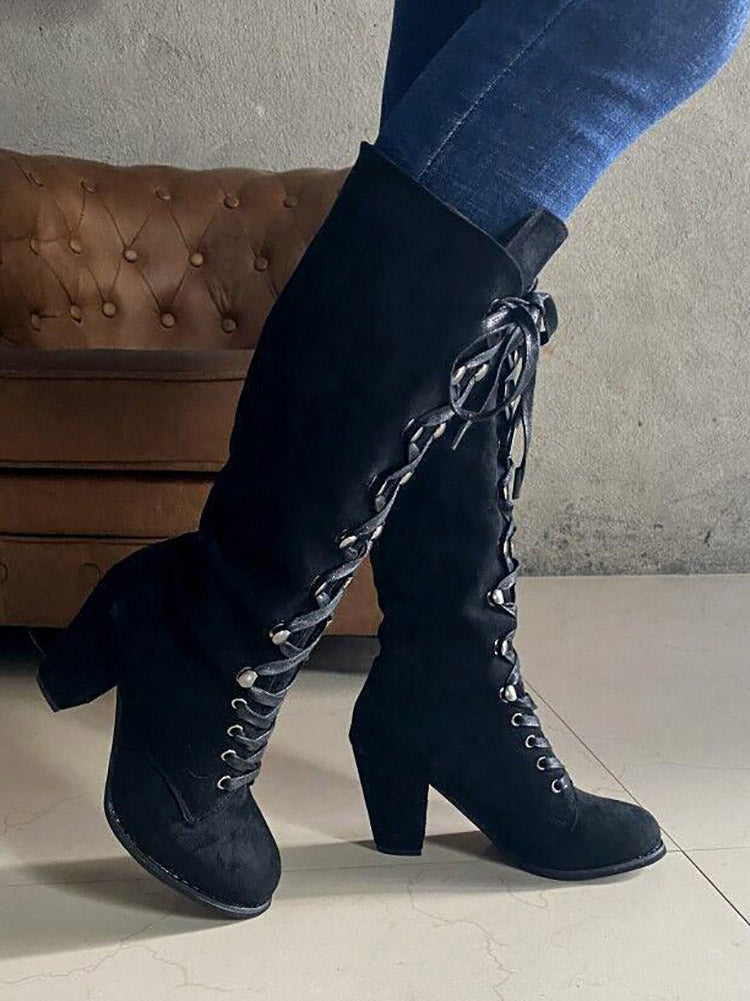 Suede Lace-Up Knee Boot