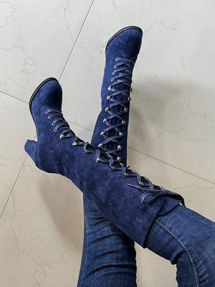 Suede Lace-Up Knee Boot