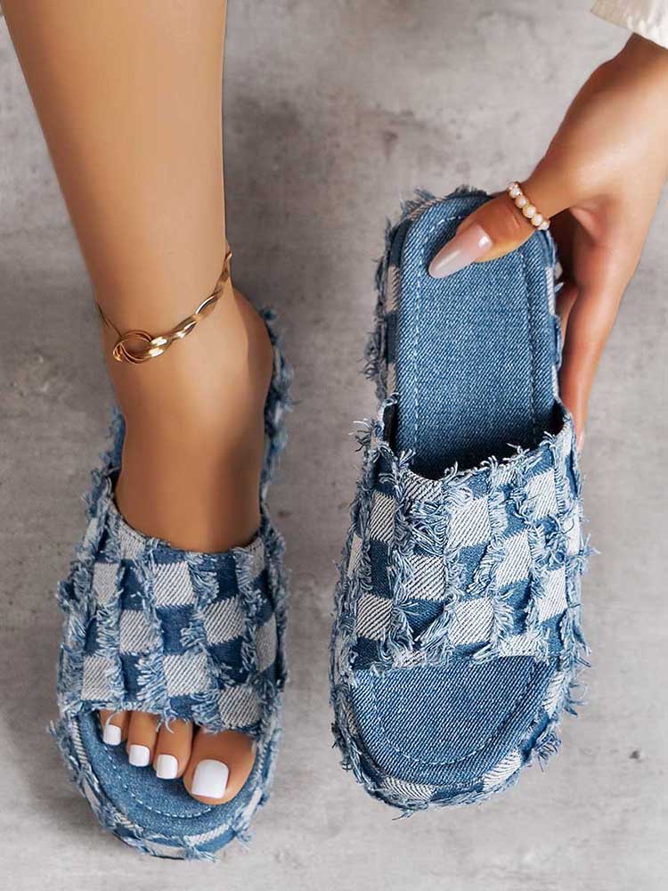 Checkerboard Denim Sandal