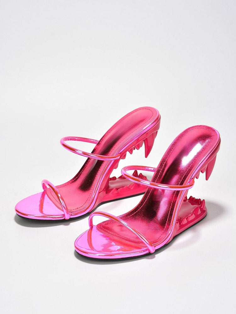 Metallic Teeth Heel Sandals