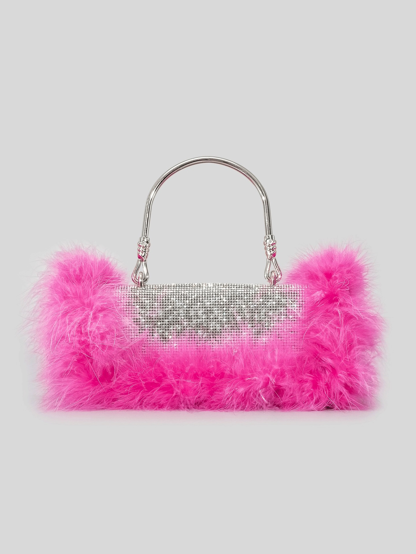 Furry Rhinestone Evening Clutch Bag