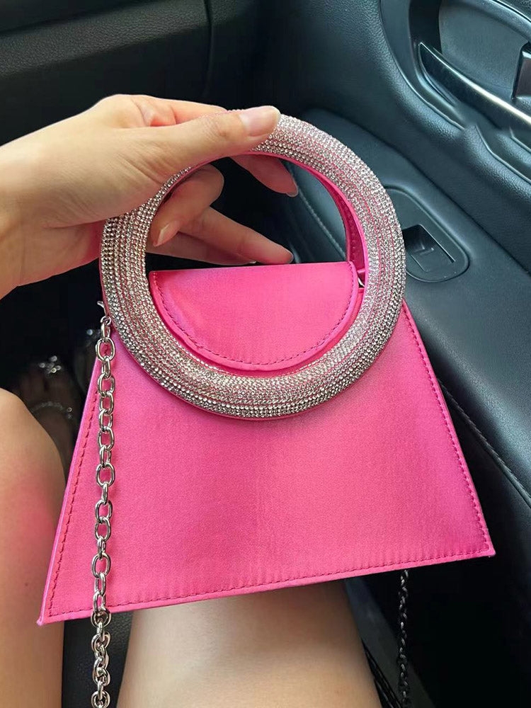 Rhinestone Handle Satin Clutch