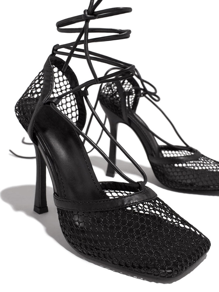 Square Toe Mesh Wrap Pumps