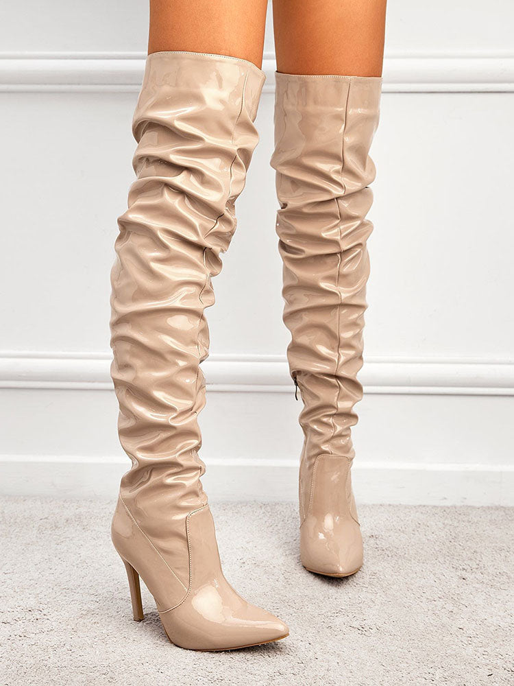 PU Pointed Toe Over The Knee Boots