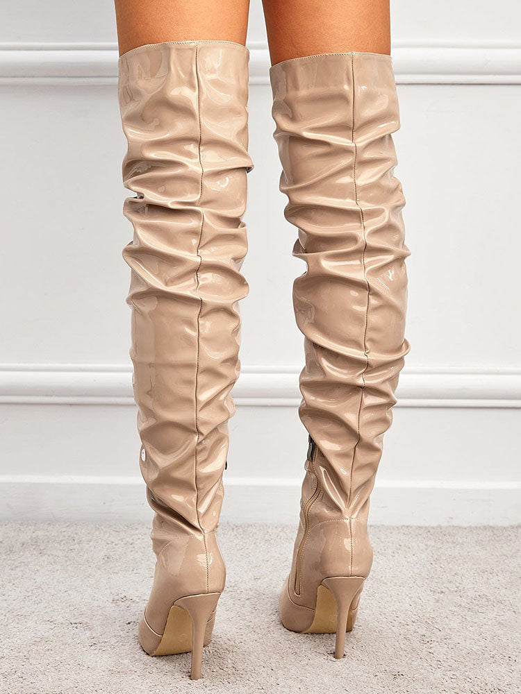 PU Pointed Toe Over The Knee Boots