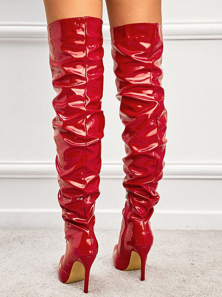 PU Pointed Toe Over The Knee Boots