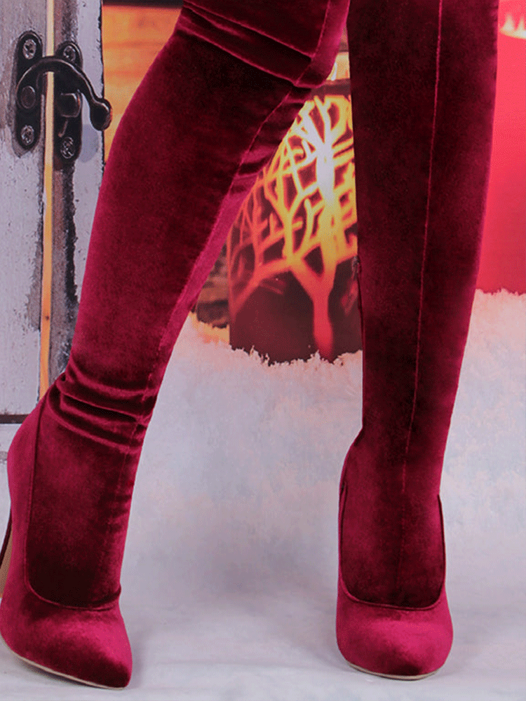 Velvet Pointed Toe High Heels Boots