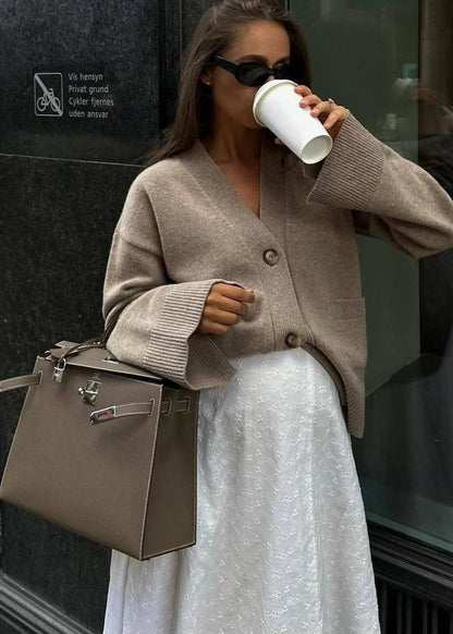 Heatherwood - Ribbed Knit V-Neck Cardigan