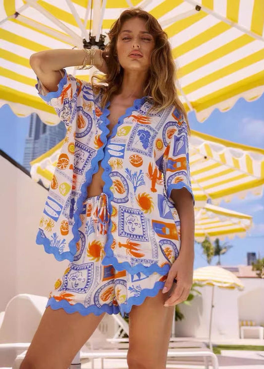 Capri Coast - Printed Shirt and Shorts Set