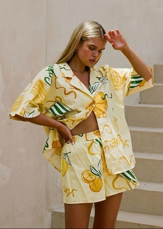 Limoncello Vista - Lemon Print Shirt and Shorts Set