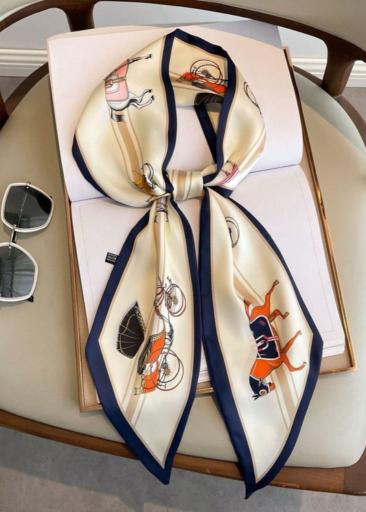 Echelon Silk Neck Scarf – Printed Horse & Carriage Ribbon 147×14cm