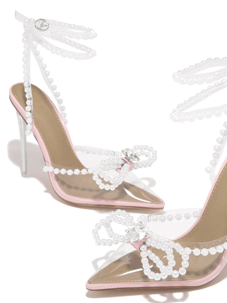 Pearl Bow Pointed Toe Heel Sandals