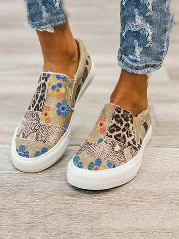 Snake Leopard Print Slip-on Canvas