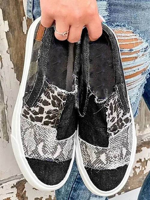 Snake Leopard Print Slip-on Canvas